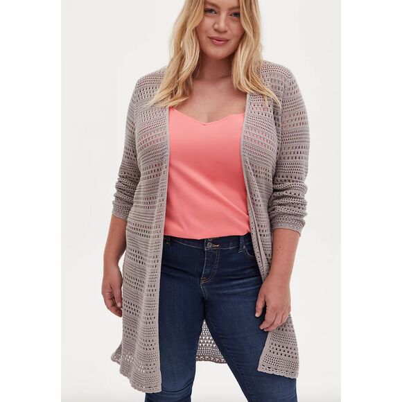 Torrid Pointelle Cardigan Open Knit Front Duster Longline Sweater Womens Size 4X - Picture 6 of 11